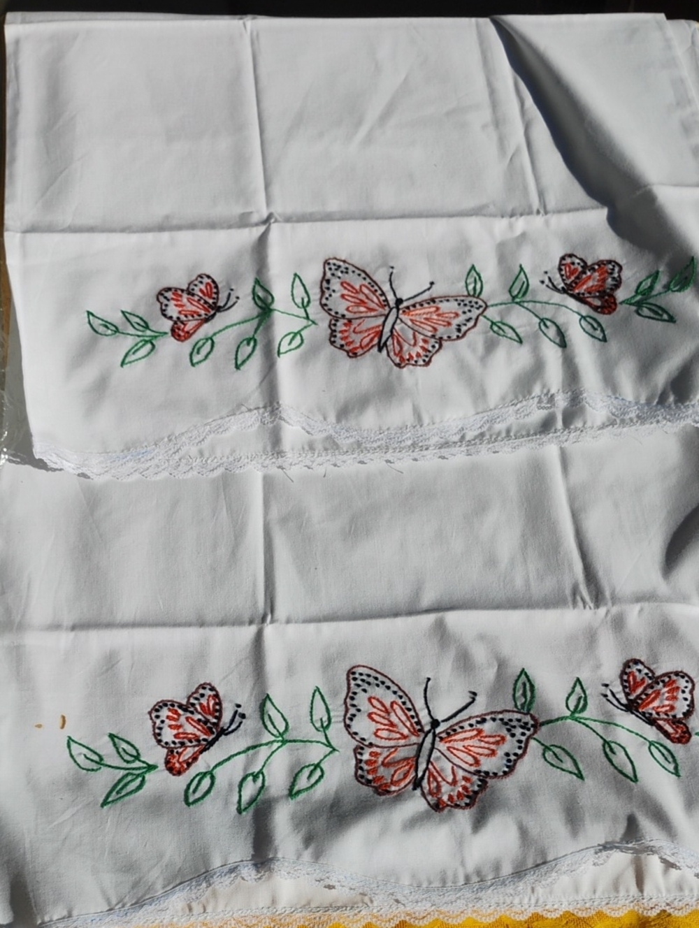 🦋 PAIR BUTTERFLIES  STANDARD PILLOWCASE VINTAGE DEADSTOCK